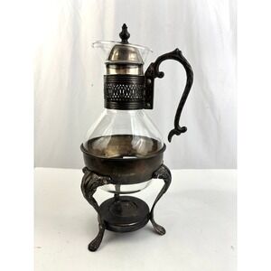 Vintage FB Rogers Silverplate Coffee Warmer Corning Glass Carafe Claw Foot Stand